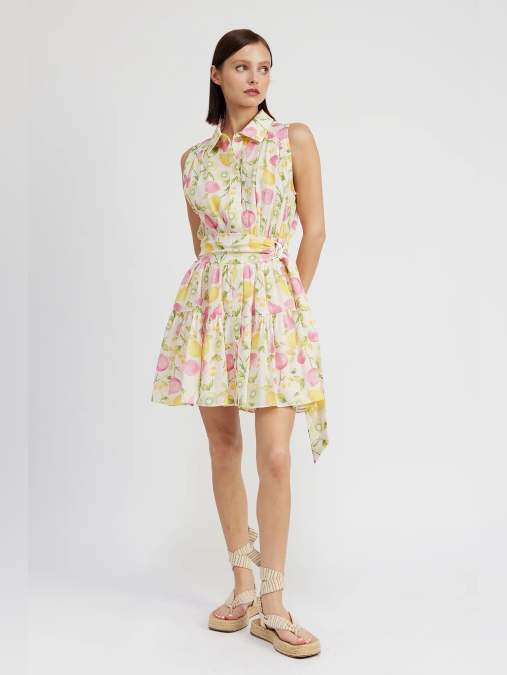En Saison Ula Dress Summer Fruit Patterned Ruffle Mini Dress